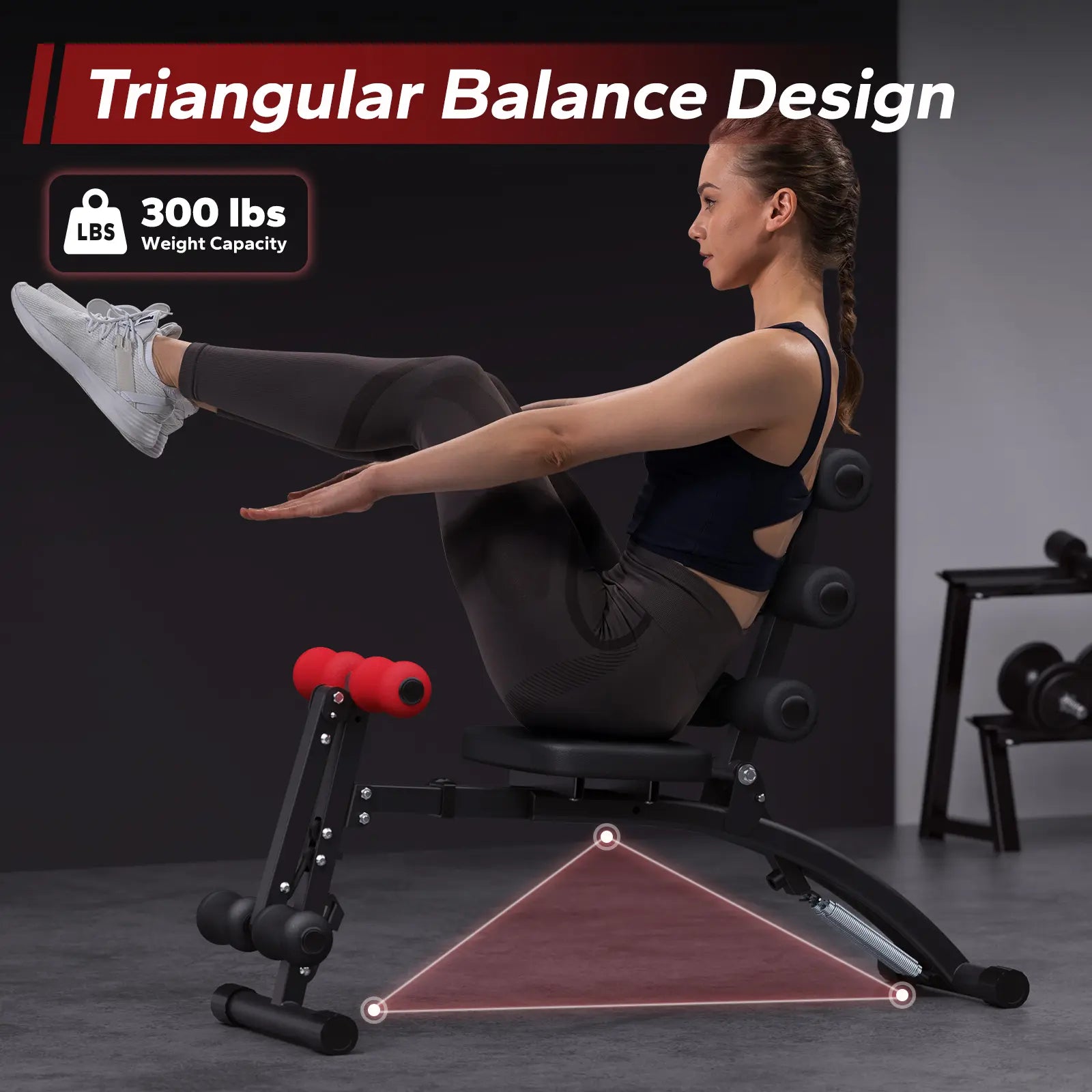 Anti-Shake Triangular Adjustable Weight Bench 300LBS, Padded Backrest Home Dumbbell Workout Bench