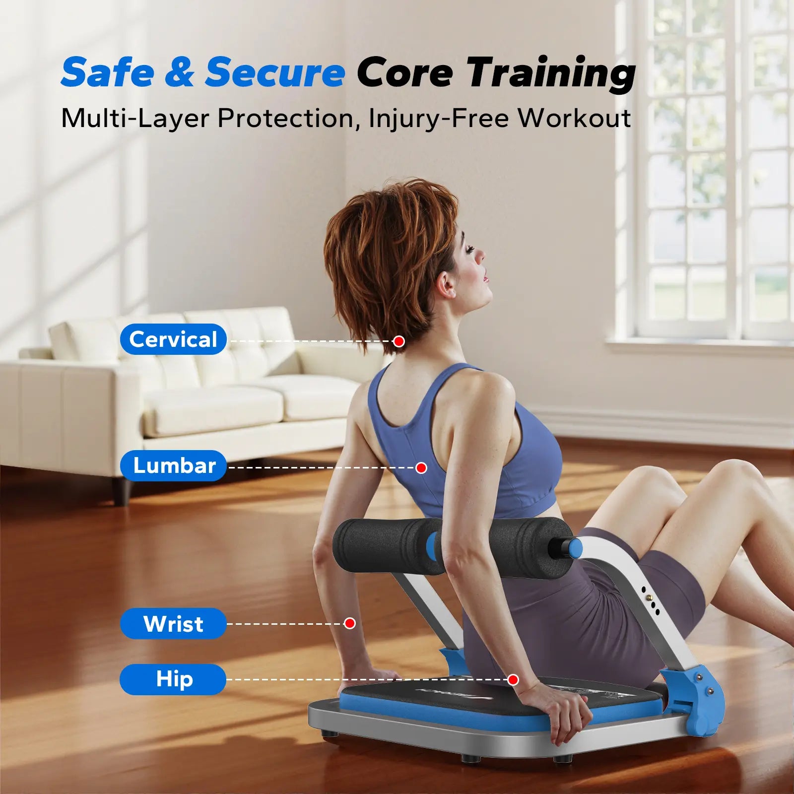 Adjustable Sit-Up Ab Trainer, 3-Level Resistance Core Crunch Machine for Home Abdominal Training