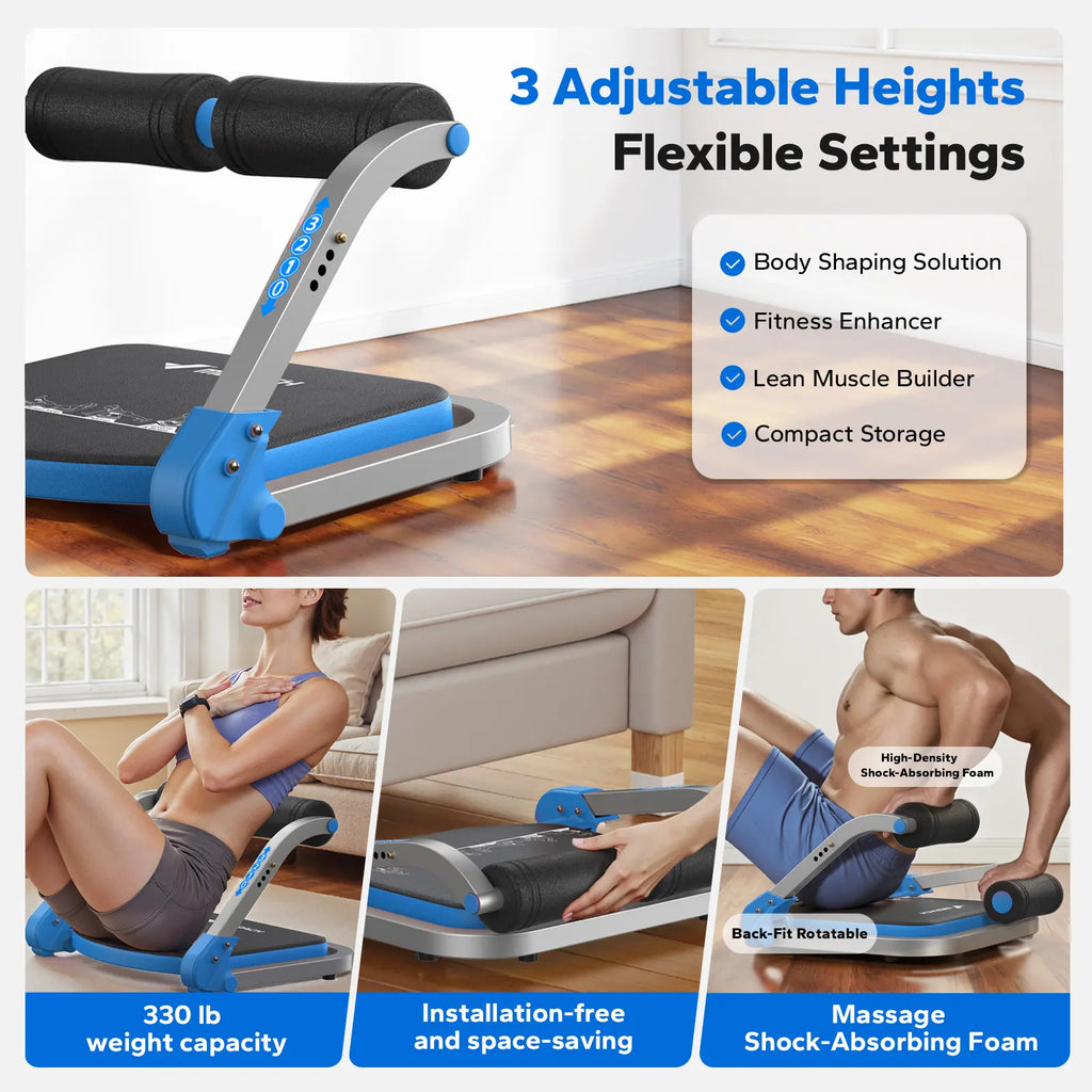 Compact 3-Speed Roll-Up Abdominal Machine, Sit-Up Workout Gear for Core Muscle Shaping